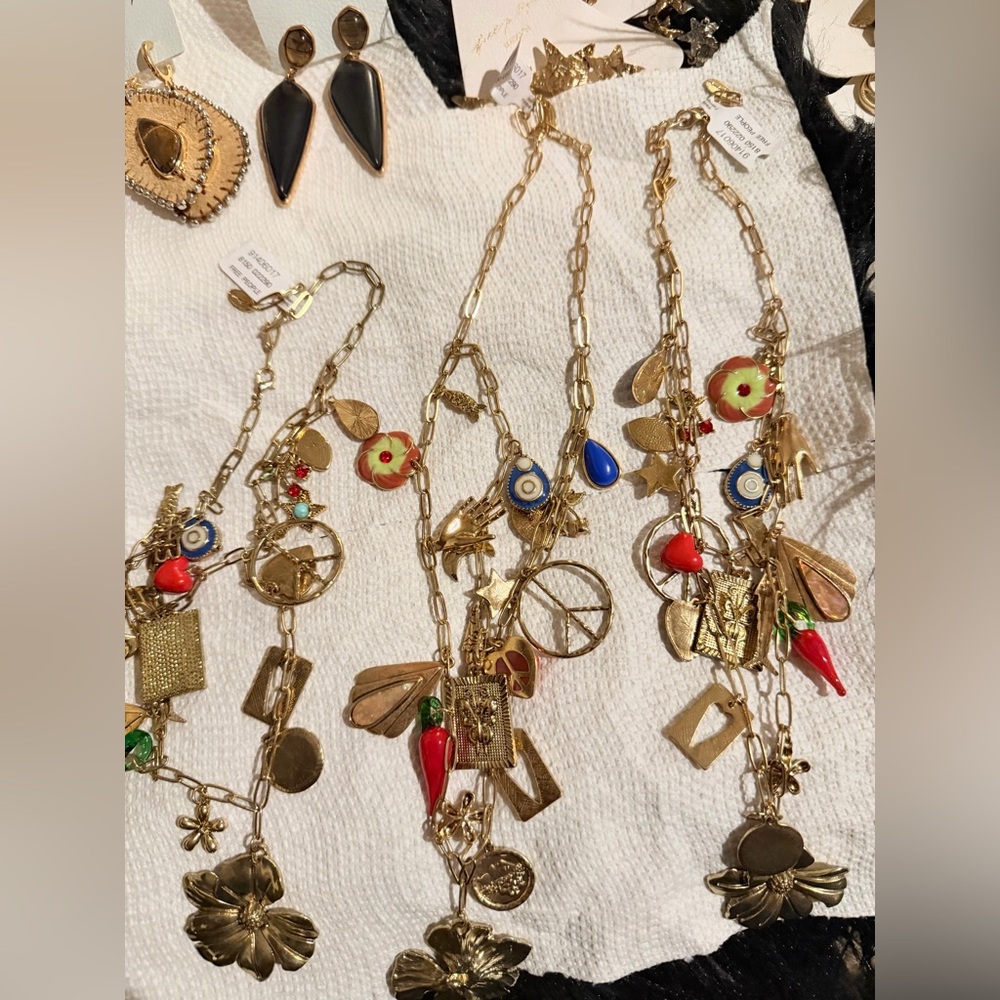 Free People Gold Charm Necklace with Red and Blue Details $40 Each